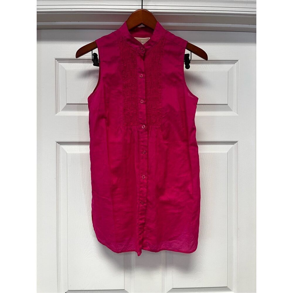 Michael Michael Kors Hot Pink Lightweight Sleeveless Pintuck Button Down Blouse